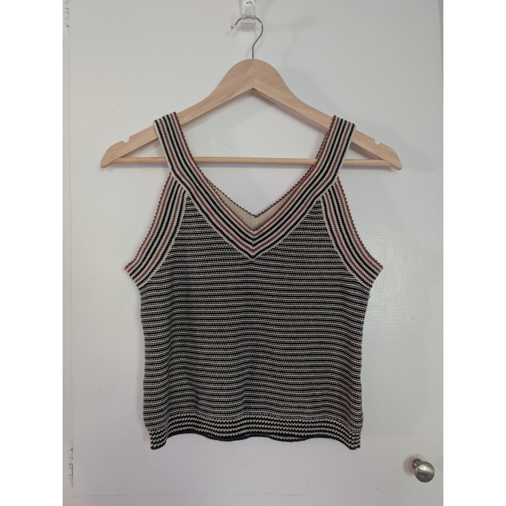 BP Knit Striped V Neck‎ Tank Top Festival Soft Cropped Cottage Womens M